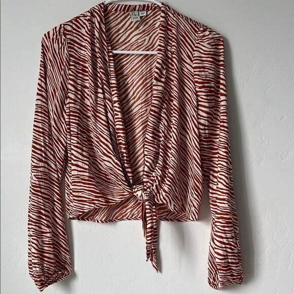 Joie Satin Tie Waist Cardigan Zebra Print Brown‎ Orange Cream Size XS - Picture 1 of 3